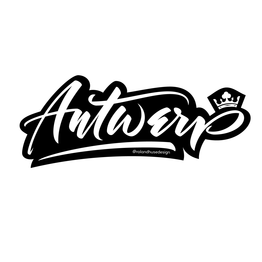 Antwerp custom hand lettered sticker